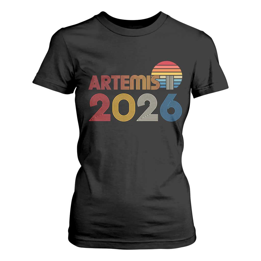 2026 Lunar Mission Retro Sunset T Shirt For Women Vintage Space Exploration Astronomy Enthusiasts Sci-Fi Lovers TS02 Black Print Your Wear