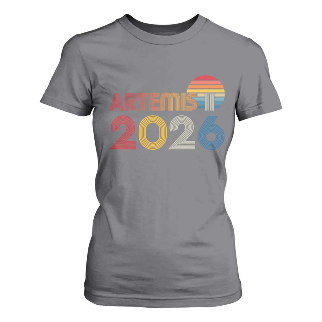 2026 Lunar Mission Retro Sunset T Shirt For Women Vintage Space Exploration Astronomy Enthusiasts Sci-Fi Lovers TS02 Charcoal Print Your Wear