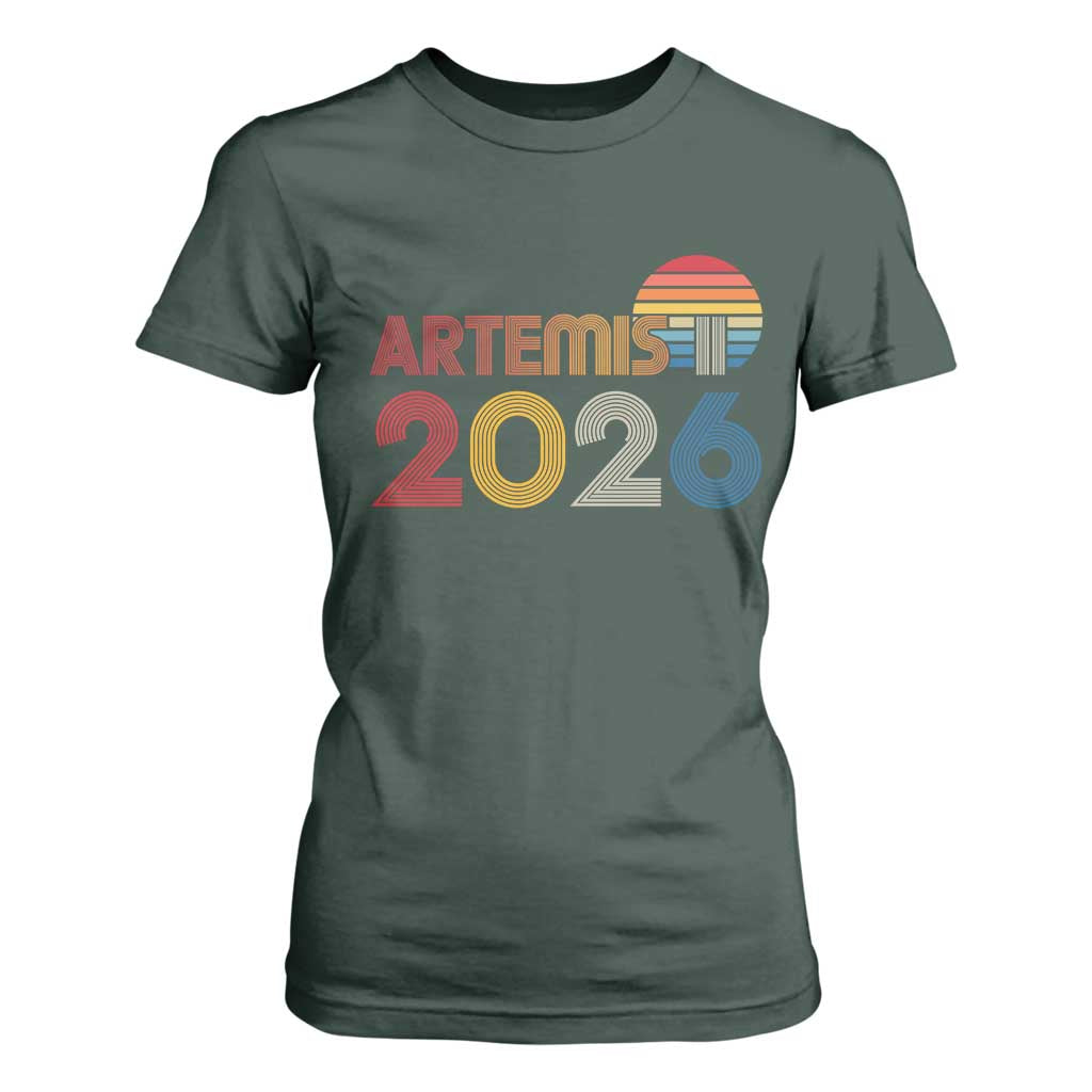 2026 Lunar Mission Retro Sunset T Shirt For Women Vintage Space Exploration Astronomy Enthusiasts Sci-Fi Lovers TS02 Dark Forest Green Print Your Wear