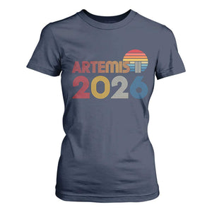 2026 Lunar Mission Retro Sunset T Shirt For Women Vintage Space Exploration Astronomy Enthusiasts Sci-Fi Lovers TS02 Navy Print Your Wear