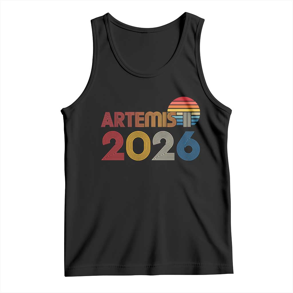 2026 Lunar Mission Retro Sunset Tank Top Vintage Space Exploration Astronomy Enthusiasts Sci-Fi Lovers TS02 Black Print Your Wear