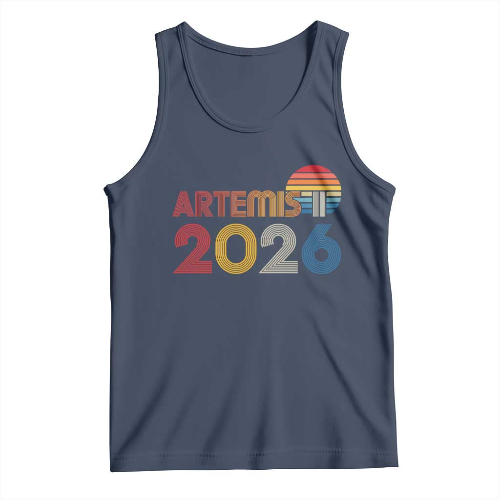 2026 Lunar Mission Retro Sunset Tank Top Vintage Space Exploration Astronomy Enthusiasts Sci-Fi Lovers TS02 Navy Print Your Wear