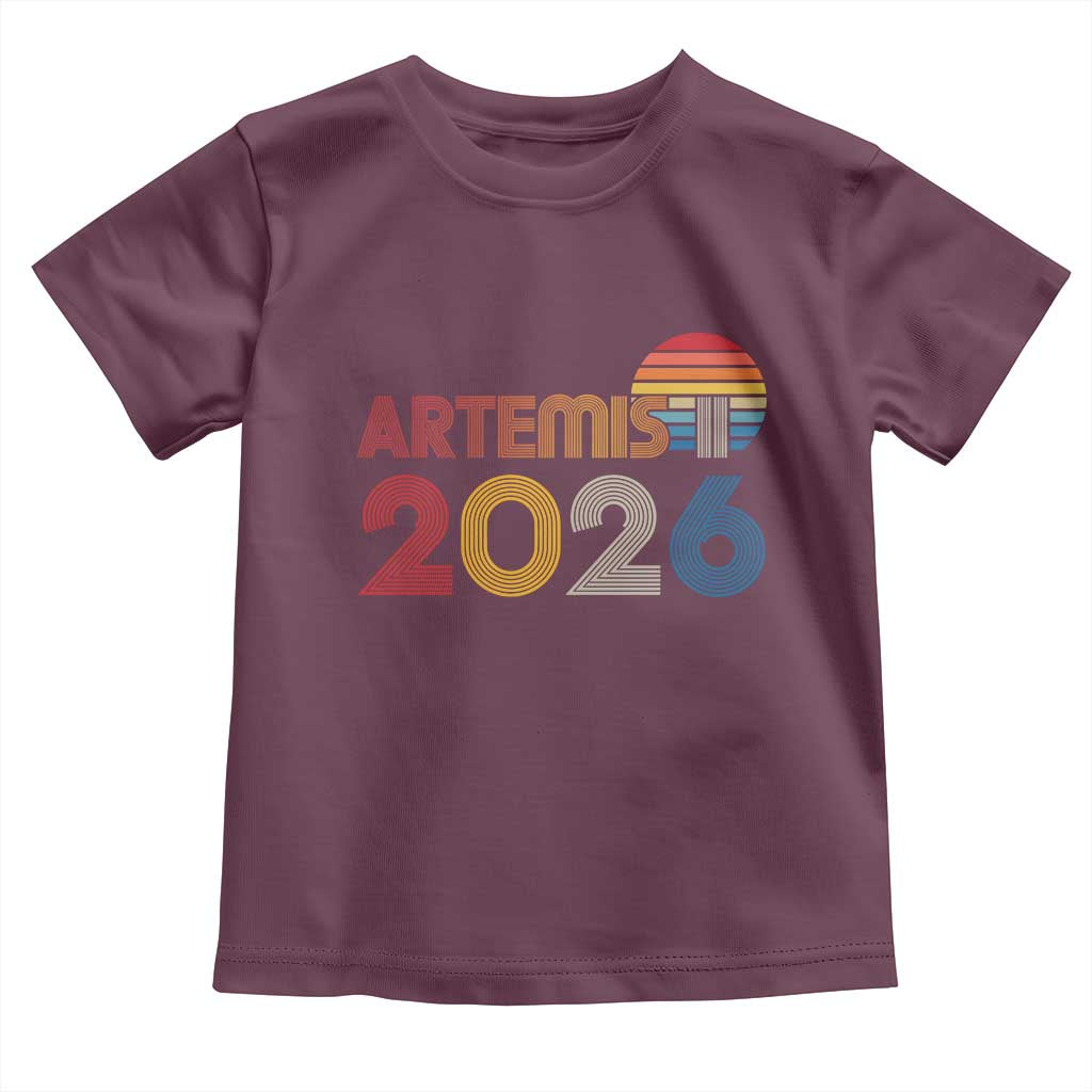 2026 Lunar Mission Retro Sunset Toddler T Shirt Vintage Space Exploration Astronomy Enthusiasts Sci-Fi Lovers TS02 Maroon Print Your Wear