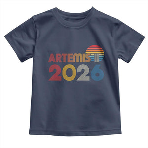 2026 Lunar Mission Retro Sunset Toddler T Shirt Vintage Space Exploration Astronomy Enthusiasts Sci-Fi Lovers TS02 Navy Print Your Wear