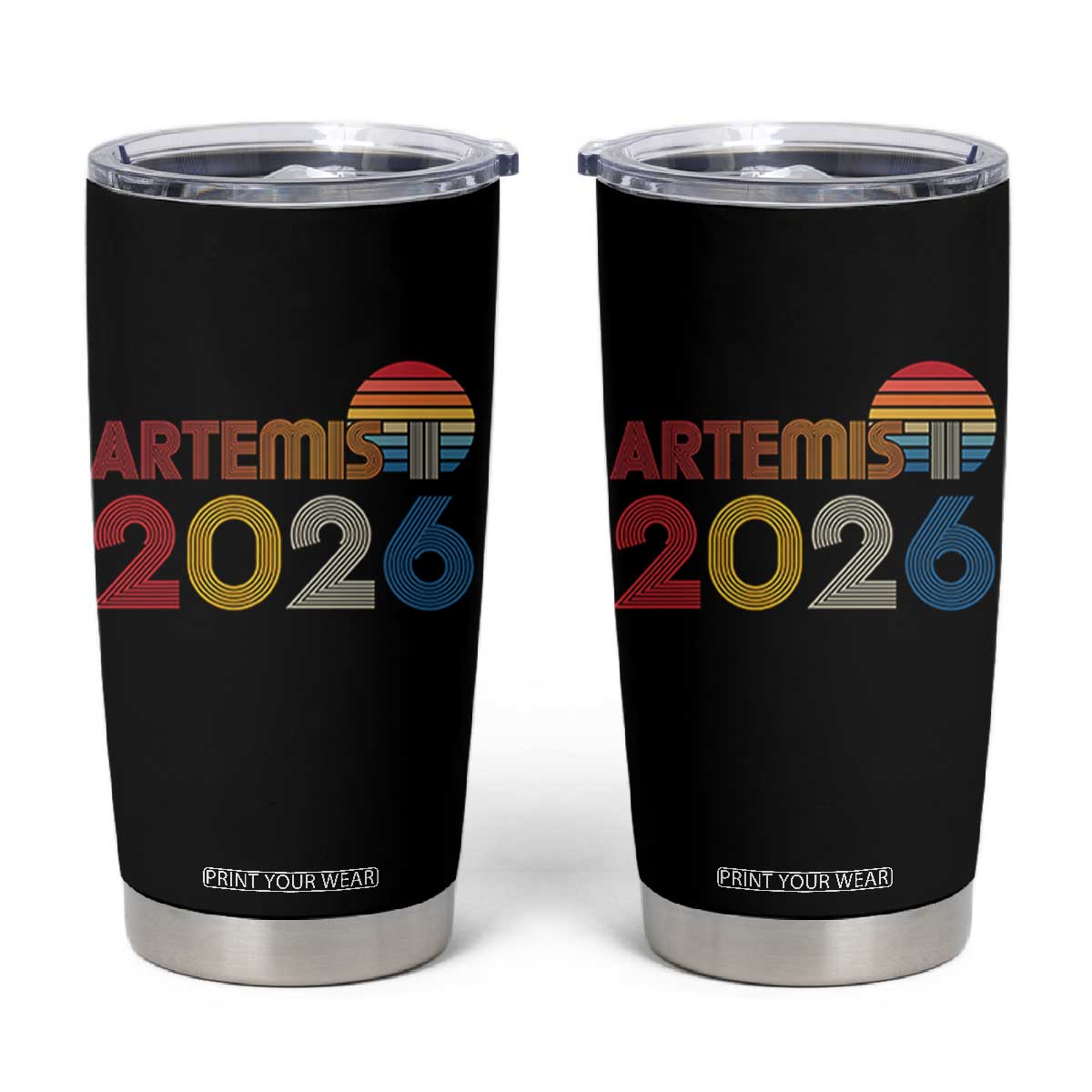 2026 Lunar Mission Retro Sunset Tumbler Cup Vintage Space Exploration Astronomy Enthusiasts Sci-Fi Lovers TS02 Black Print Your Wear