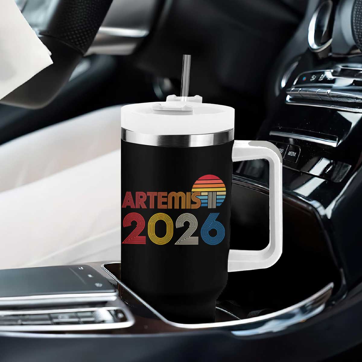 2026 Lunar Mission Retro Sunset Tumbler With Handle Vintage Space Exploration Astronomy Enthusiasts Sci-Fi Lovers TS02 Print Your Wear