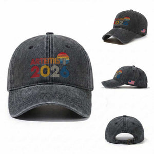 2026 Lunar Mission Retro Sunset Washed Cotton Baseball Cap Vintage Space Exploration Astronomy Enthusiasts Sci-Fi Lovers TS02 Washed Cap Universal Fit Dark Gray Print Your Wear