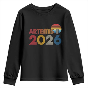 2026 Lunar Mission Retro Sunset Youth Sweatshirt Vintage Space Exploration Astronomy Enthusiasts Sci-Fi Lovers TS02 Black Print Your Wear