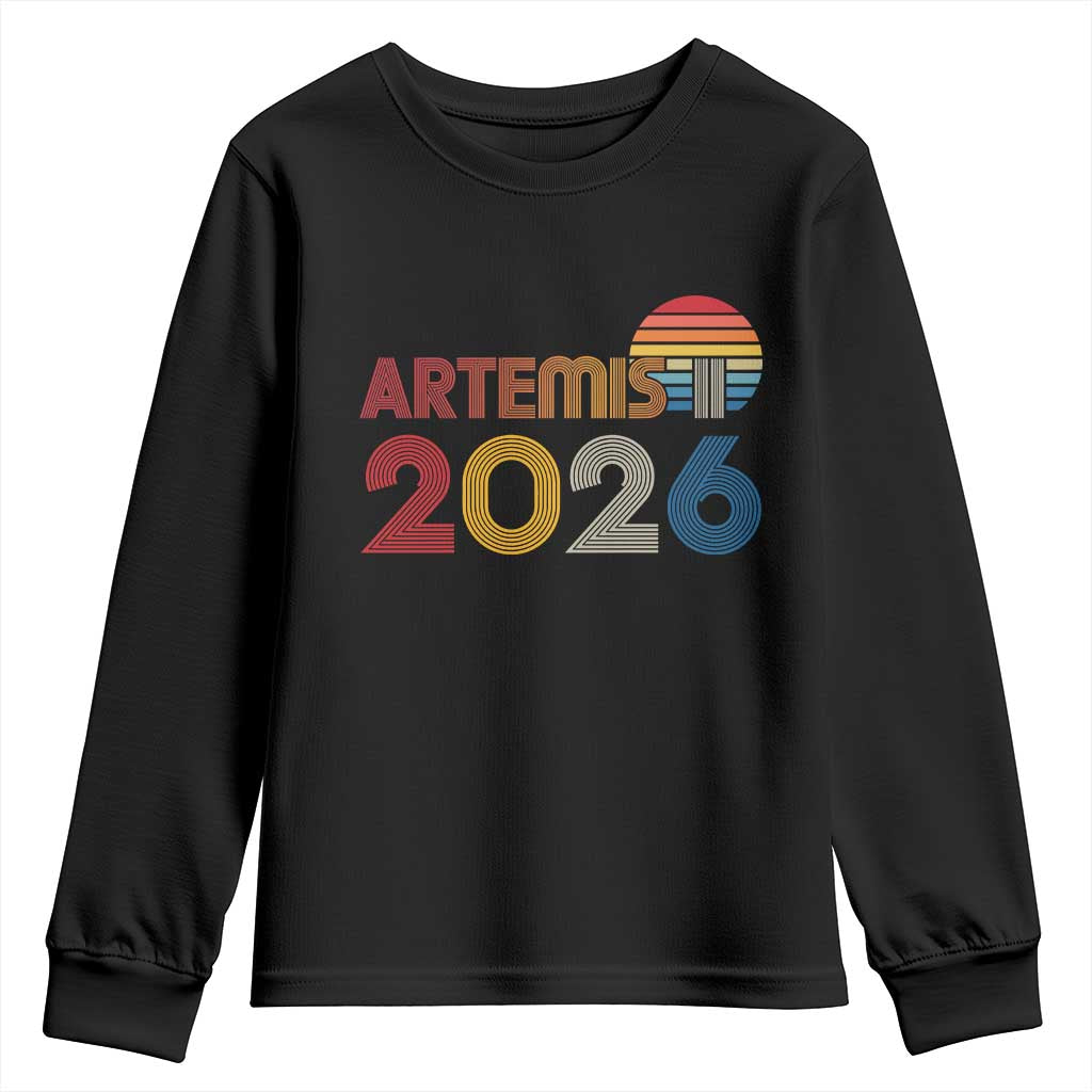2026 Lunar Mission Retro Sunset Youth Sweatshirt Vintage Space Exploration Astronomy Enthusiasts Sci-Fi Lovers TS02 Black Print Your Wear