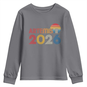 2026 Lunar Mission Retro Sunset Youth Sweatshirt Vintage Space Exploration Astronomy Enthusiasts Sci-Fi Lovers TS02 Charcoal Print Your Wear