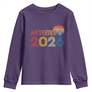2026 Lunar Mission Retro Sunset Youth Sweatshirt Vintage Space Exploration Astronomy Enthusiasts Sci-Fi Lovers TS02 Purple Print Your Wear