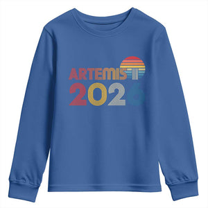2026 Lunar Mission Retro Sunset Youth Sweatshirt Vintage Space Exploration Astronomy Enthusiasts Sci-Fi Lovers TS02 Royal Blue Print Your Wear