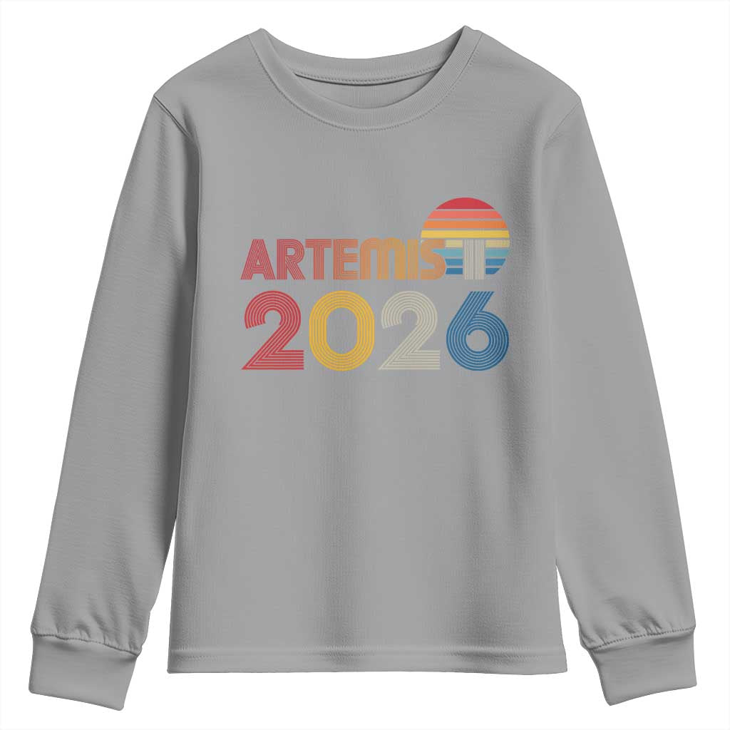 2026 Lunar Mission Retro Sunset Youth Sweatshirt Vintage Space Exploration Astronomy Enthusiasts Sci-Fi Lovers TS02 Sport Gray Print Your Wear