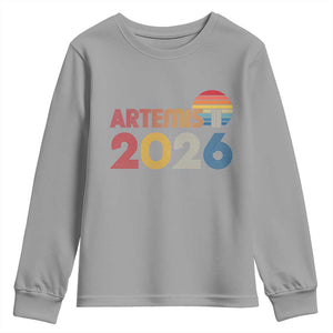 2026 Lunar Mission Retro Sunset Youth Sweatshirt Vintage Space Exploration Astronomy Enthusiasts Sci-Fi Lovers TS02 Sport Gray Print Your Wear
