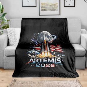 Patriotic 2026 Lunar Orbit Mission Rocket Launch Throw Blanket American Flag n Moon Patriotic Space Astronomy Enthusiasts TS02 Print Your Wear