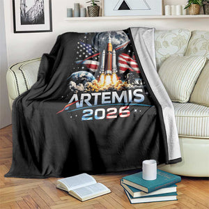 Patriotic 2026 Lunar Orbit Mission Rocket Launch Throw Blanket American Flag n Moon Patriotic Space Astronomy Enthusiasts TS02 Print Your Wear