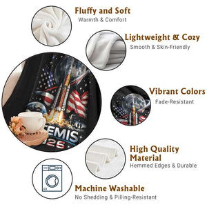 Patriotic 2026 Lunar Orbit Mission Rocket Launch Throw Blanket American Flag n Moon Patriotic Space Astronomy Enthusiasts TS02 Print Your Wear