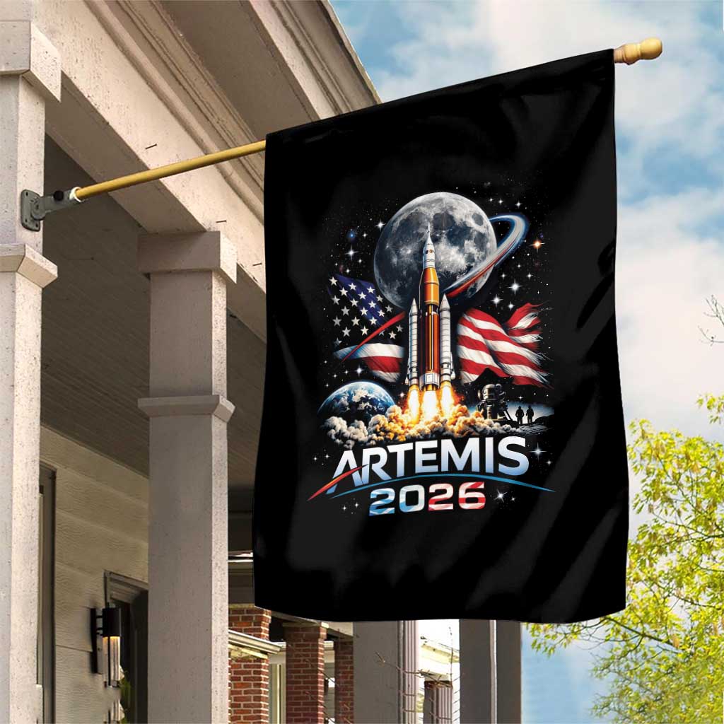 Patriotic 2026 Lunar Orbit Mission Rocket Launch Garden Flag American Flag n Moon Patriotic Space Astronomy Enthusiasts TS02 Print Your Wear