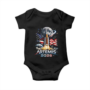 Patriotic 2026 Lunar Orbit Mission Rocket Launch Baby Onesie American Flag n Moon Patriotic Space Astronomy Enthusiasts TS02 Black Print Your Wear