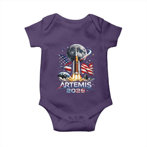 Patriotic 2026 Lunar Orbit Mission Rocket Launch Baby Onesie American Flag n Moon Patriotic Space Astronomy Enthusiasts TS02 Purple Print Your Wear