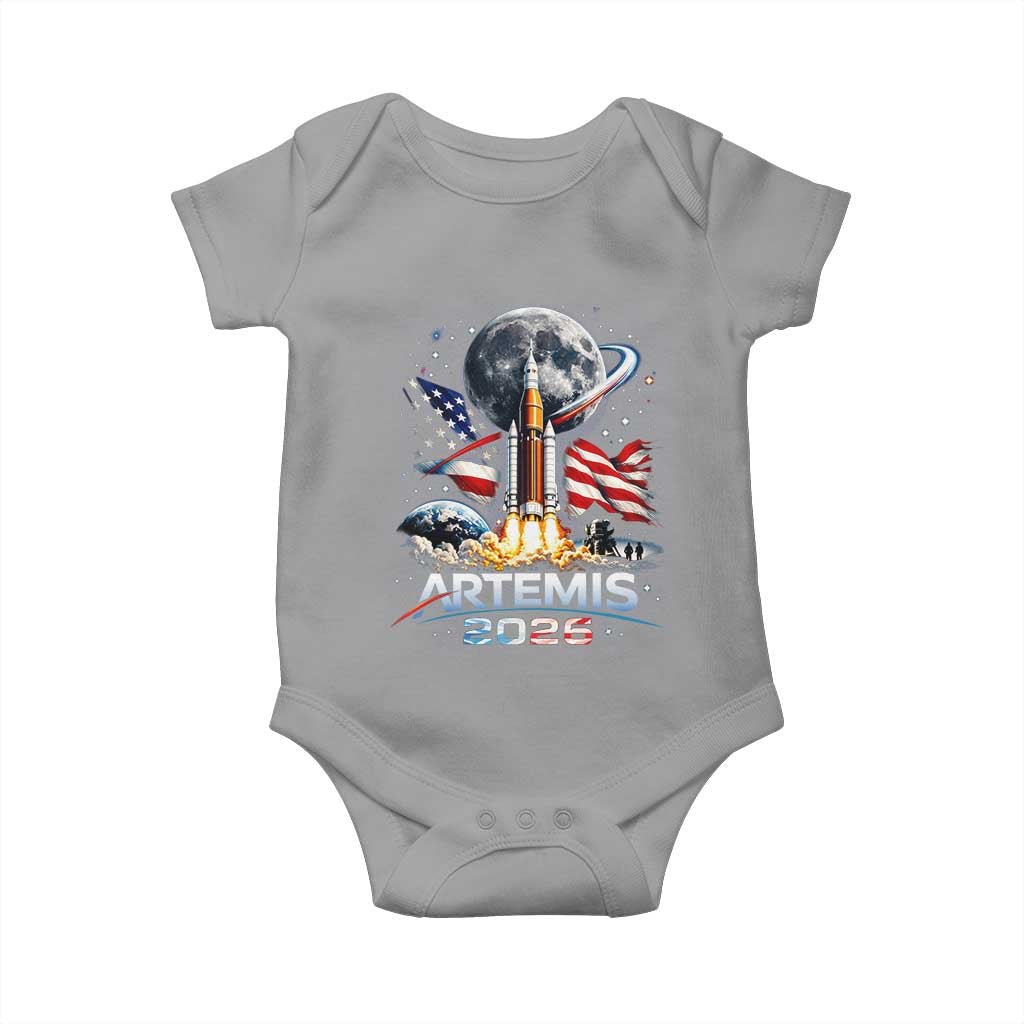 Patriotic 2026 Lunar Orbit Mission Rocket Launch Baby Onesie American Flag n Moon Patriotic Space Astronomy Enthusiasts TS02 Sport Gray Print Your Wear