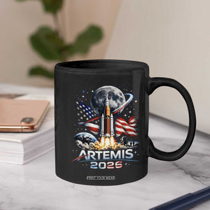 Patriotic 2026 Lunar Orbit Mission Rocket Launch Coffee Mug American Flag n Moon Patriotic Space Astronomy Enthusiasts TS02 Print Your Wear