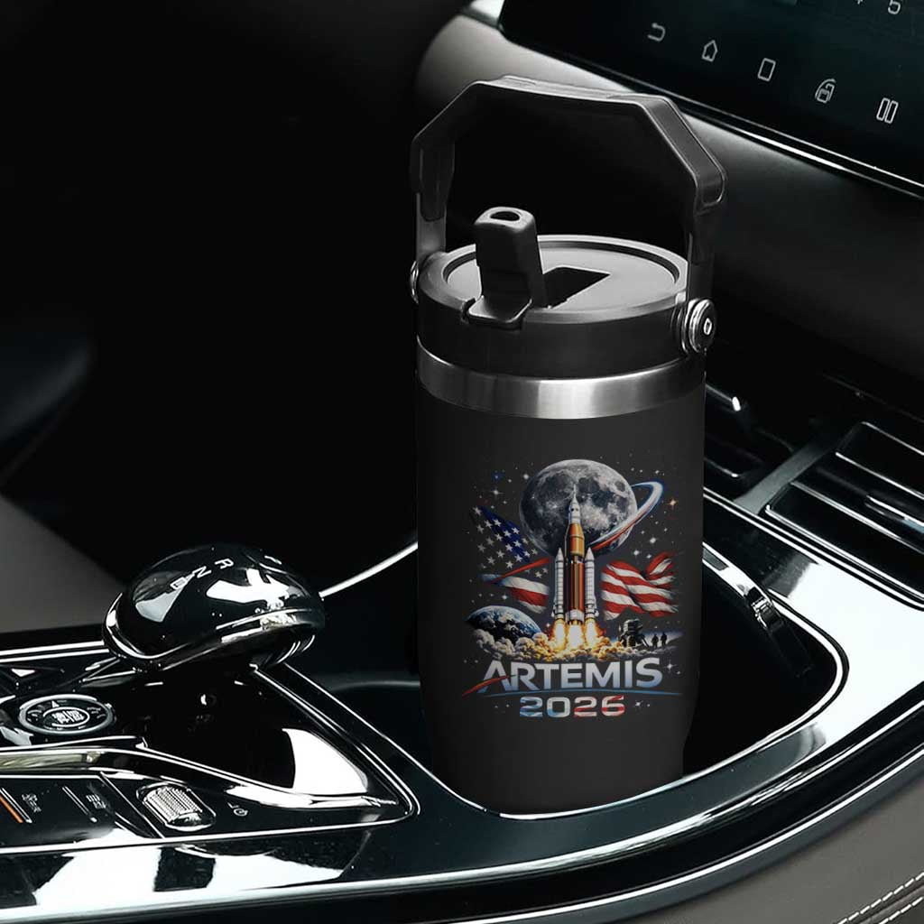 Patriotic 2026 Lunar Orbit Mission Rocket Launch Flip Straw Tumbler American Flag n Moon Patriotic Space Astronomy Enthusiasts TS02 Print Your Wear