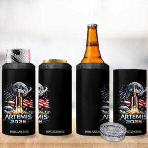 Patriotic 2026 Lunar Orbit Mission Rocket Launch 4 in 1 Can Cooler Tumbler American Flag n Moon Patriotic Space Astronomy Enthusiasts TS02 Print Your Wear