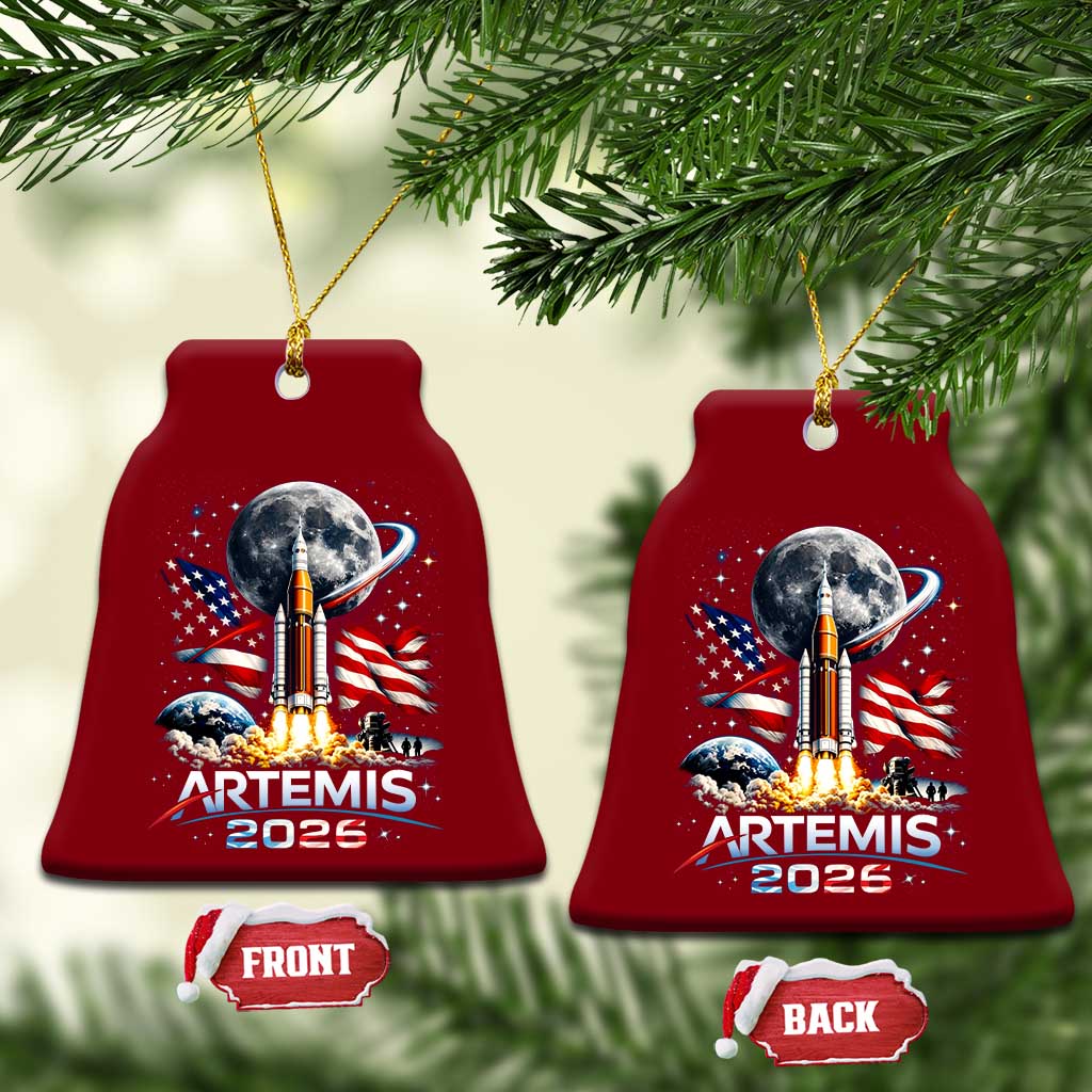 Patriotic 2026 Lunar Orbit Mission Rocket Launch Ceramic Ornament American Flag n Moon Patriotic Space Astronomy Enthusiasts TS02 Print Your Wear
