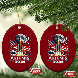 Patriotic 2026 Lunar Orbit Mission Rocket Launch Ceramic Ornament American Flag n Moon Patriotic Space Astronomy Enthusiasts TS02 Print Your Wear