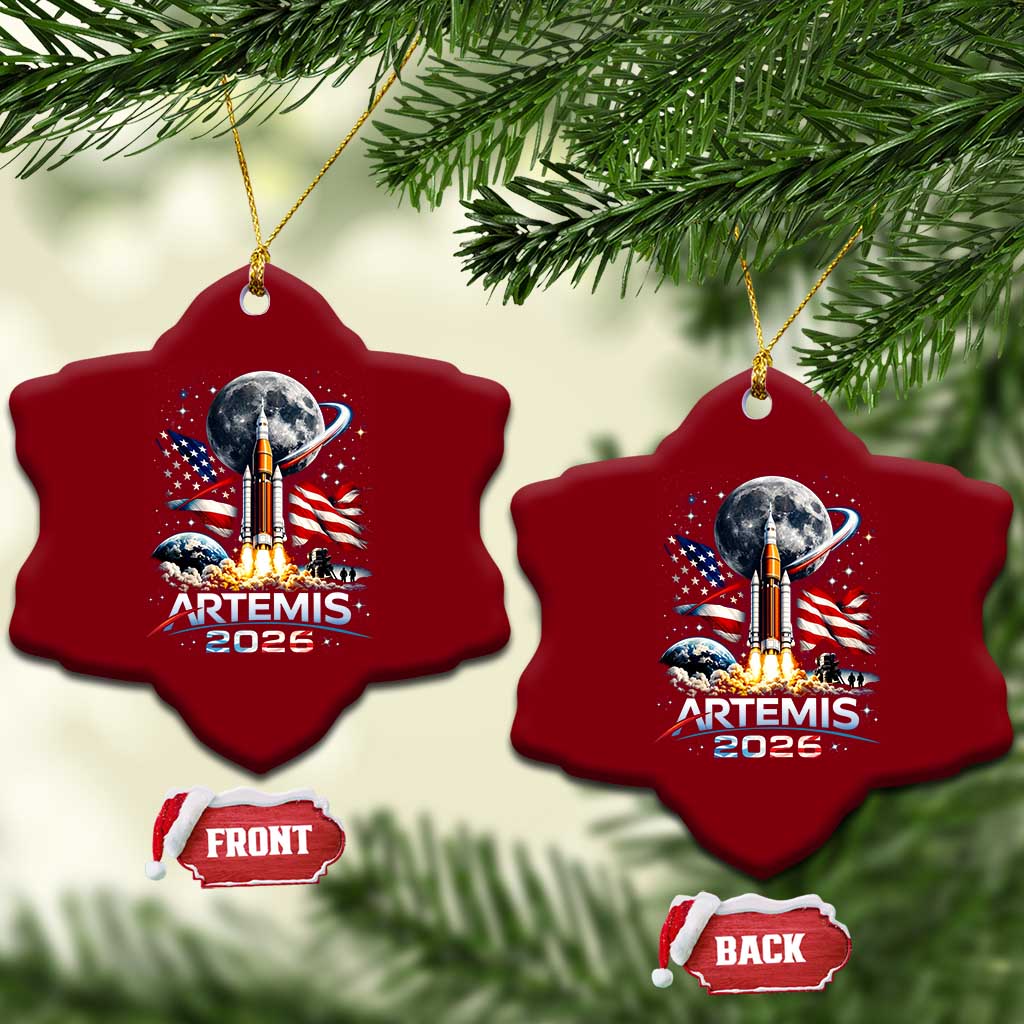 Patriotic 2026 Lunar Orbit Mission Rocket Launch Ceramic Ornament American Flag n Moon Patriotic Space Astronomy Enthusiasts TS02 Print Your Wear