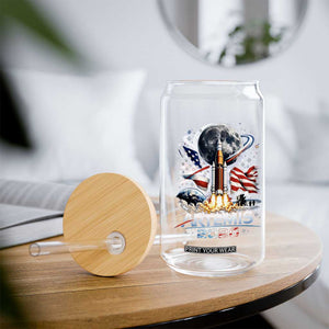 Patriotic 2026 Lunar Orbit Mission Rocket Launch Glass Can American Flag n Moon Patriotic Space Astronomy Enthusiasts TS02 Print Your Wear