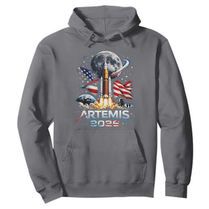 Patriotic 2026 Lunar Orbit Mission Rocket Launch Hoodie American Flag n Moon Patriotic Space Astronomy Enthusiasts TS02 Charcoal Print Your Wear