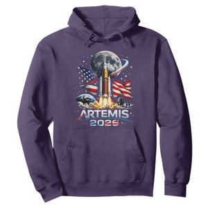 Patriotic 2026 Lunar Orbit Mission Rocket Launch Hoodie American Flag n Moon Patriotic Space Astronomy Enthusiasts TS02 Purple Print Your Wear