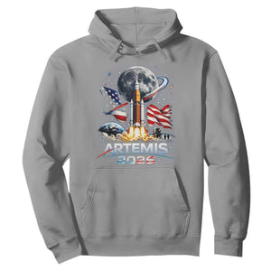 Patriotic 2026 Lunar Orbit Mission Rocket Launch Hoodie American Flag n Moon Patriotic Space Astronomy Enthusiasts TS02 Sport Gray Print Your Wear