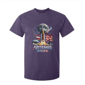 Patriotic 2026 Lunar Orbit Mission Rocket Launch T Shirt For Kid American Flag n Moon Patriotic Space Astronomy Enthusiasts TS02 Purple Print Your Wear