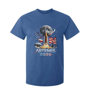 Patriotic 2026 Lunar Orbit Mission Rocket Launch T Shirt For Kid American Flag n Moon Patriotic Space Astronomy Enthusiasts TS02 Royal Blue Print Your Wear