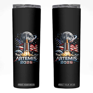 Patriotic 2026 Lunar Orbit Mission Rocket Launch Skinny Tumbler American Flag n Moon Patriotic Space Astronomy Enthusiasts TS02 Black Print Your Wear