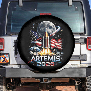 Patriotic 2026 Lunar Orbit Mission Rocket Launch Spare Tire Cover American Flag n Moon Patriotic Space Astronomy Enthusiasts TS02 No hole Black Print Your Wear