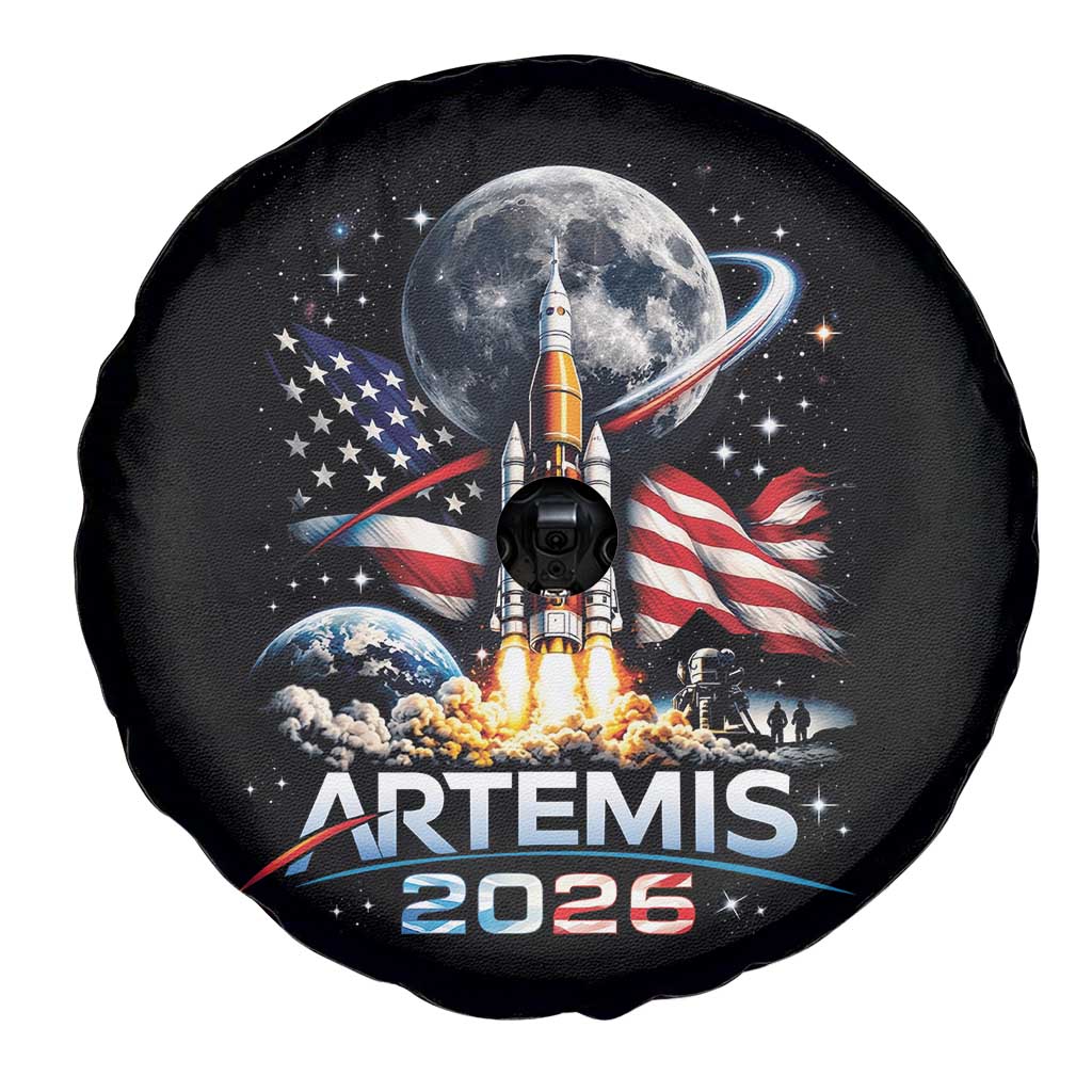 Patriotic 2026 Lunar Orbit Mission Rocket Launch Spare Tire Cover American Flag n Moon Patriotic Space Astronomy Enthusiasts TS02 Print Your Wear