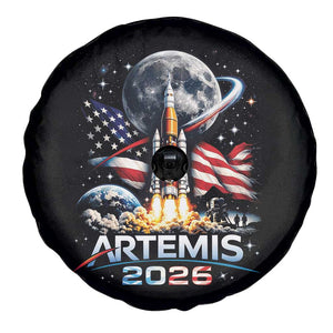Patriotic 2026 Lunar Orbit Mission Rocket Launch Spare Tire Cover American Flag n Moon Patriotic Space Astronomy Enthusiasts TS02 Print Your Wear