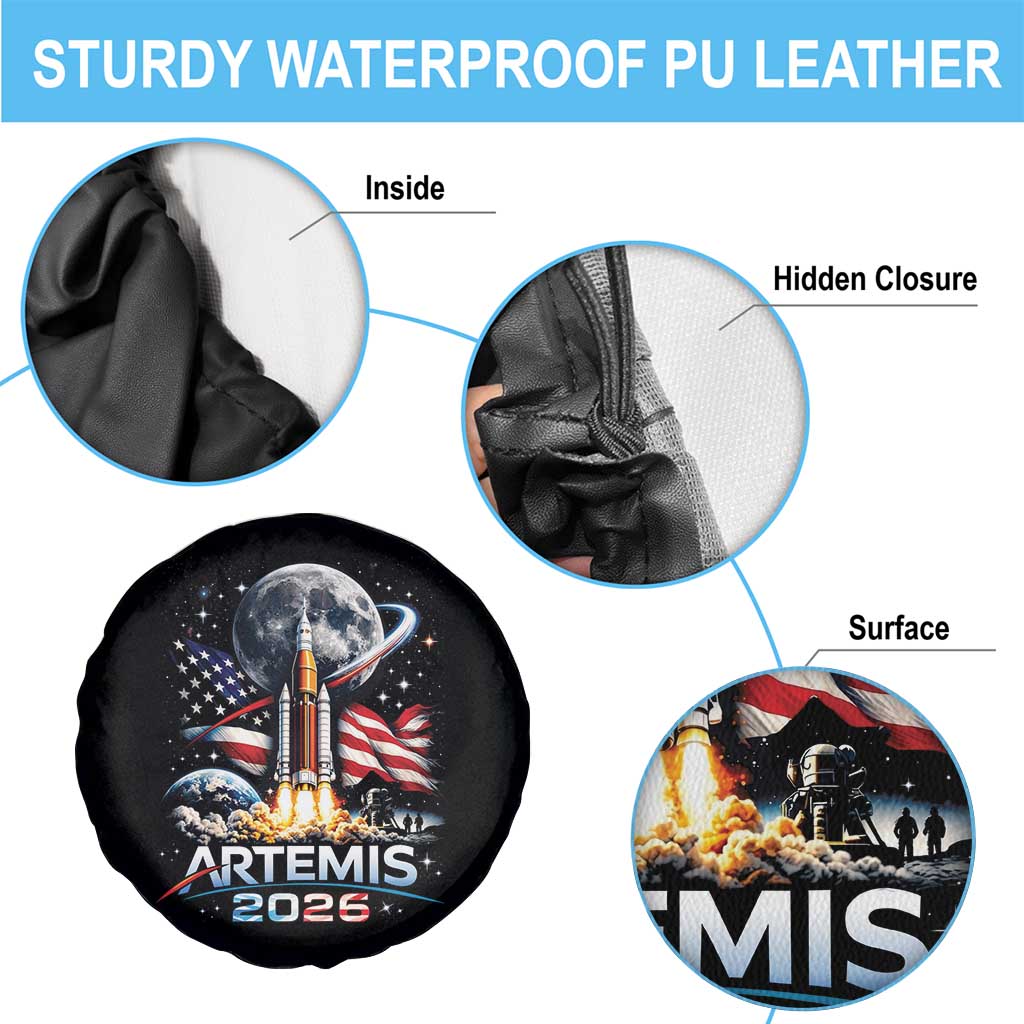 Patriotic 2026 Lunar Orbit Mission Rocket Launch Spare Tire Cover American Flag n Moon Patriotic Space Astronomy Enthusiasts TS02 Print Your Wear