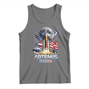 Patriotic 2026 Lunar Orbit Mission Rocket Launch Tank Top American Flag n Moon Patriotic Space Astronomy Enthusiasts TS02 Black Heather Print Your Wear