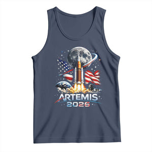 Patriotic 2026 Lunar Orbit Mission Rocket Launch Tank Top American Flag n Moon Patriotic Space Astronomy Enthusiasts TS02 Navy Print Your Wear