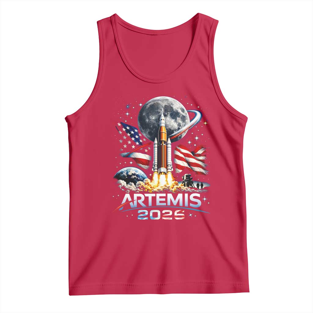 Patriotic 2026 Lunar Orbit Mission Rocket Launch Tank Top American Flag n Moon Patriotic Space Astronomy Enthusiasts TS02 Red Print Your Wear