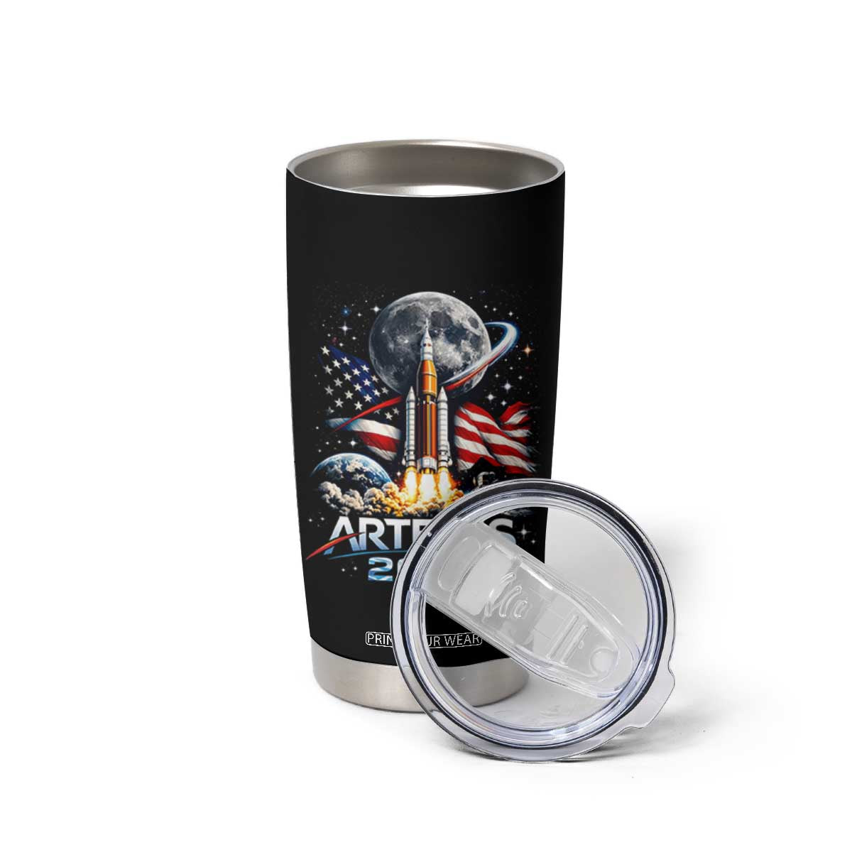 Patriotic 2026 Lunar Orbit Mission Rocket Launch Tumbler Cup American Flag n Moon Patriotic Space Astronomy Enthusiasts TS02 Print Your Wear