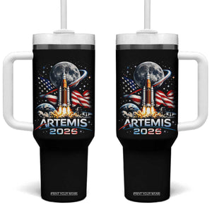 Patriotic 2026 Lunar Orbit Mission Rocket Launch Tumbler With Handle American Flag n Moon Patriotic Space Astronomy Enthusiasts TS02 One Size: 40 oz Black Print Your Wear