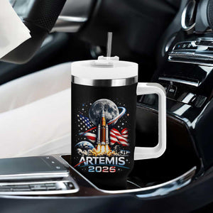 Patriotic 2026 Lunar Orbit Mission Rocket Launch Tumbler With Handle American Flag n Moon Patriotic Space Astronomy Enthusiasts TS02 Print Your Wear