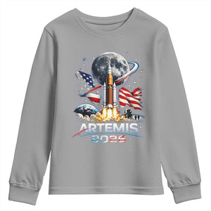 Patriotic 2026 Lunar Orbit Mission Rocket Launch Youth Sweatshirt American Flag n Moon Patriotic Space Astronomy Enthusiasts TS02 Sport Gray Print Your Wear