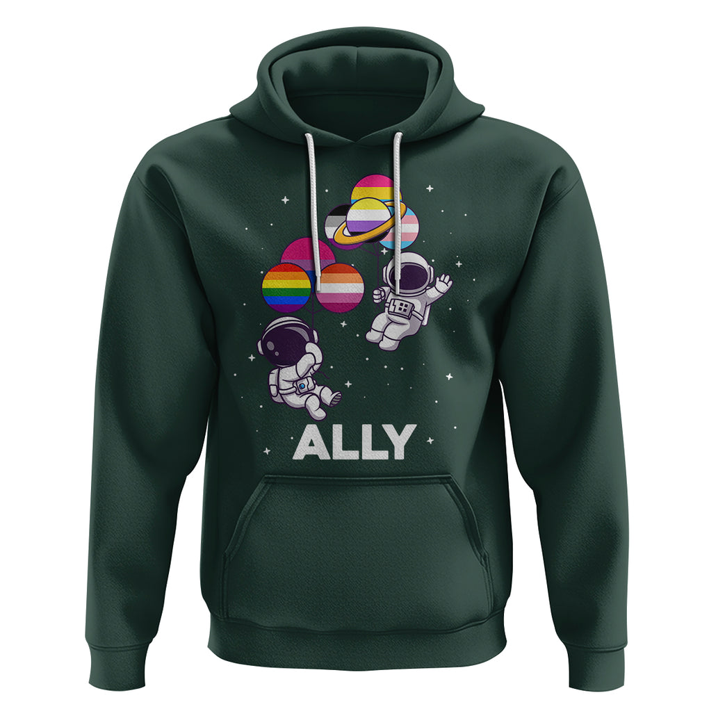 LGBT Ally Hoodie Proud Gay Support Astronaut Outer Space TS02 Dark Forest Green Printyourwear